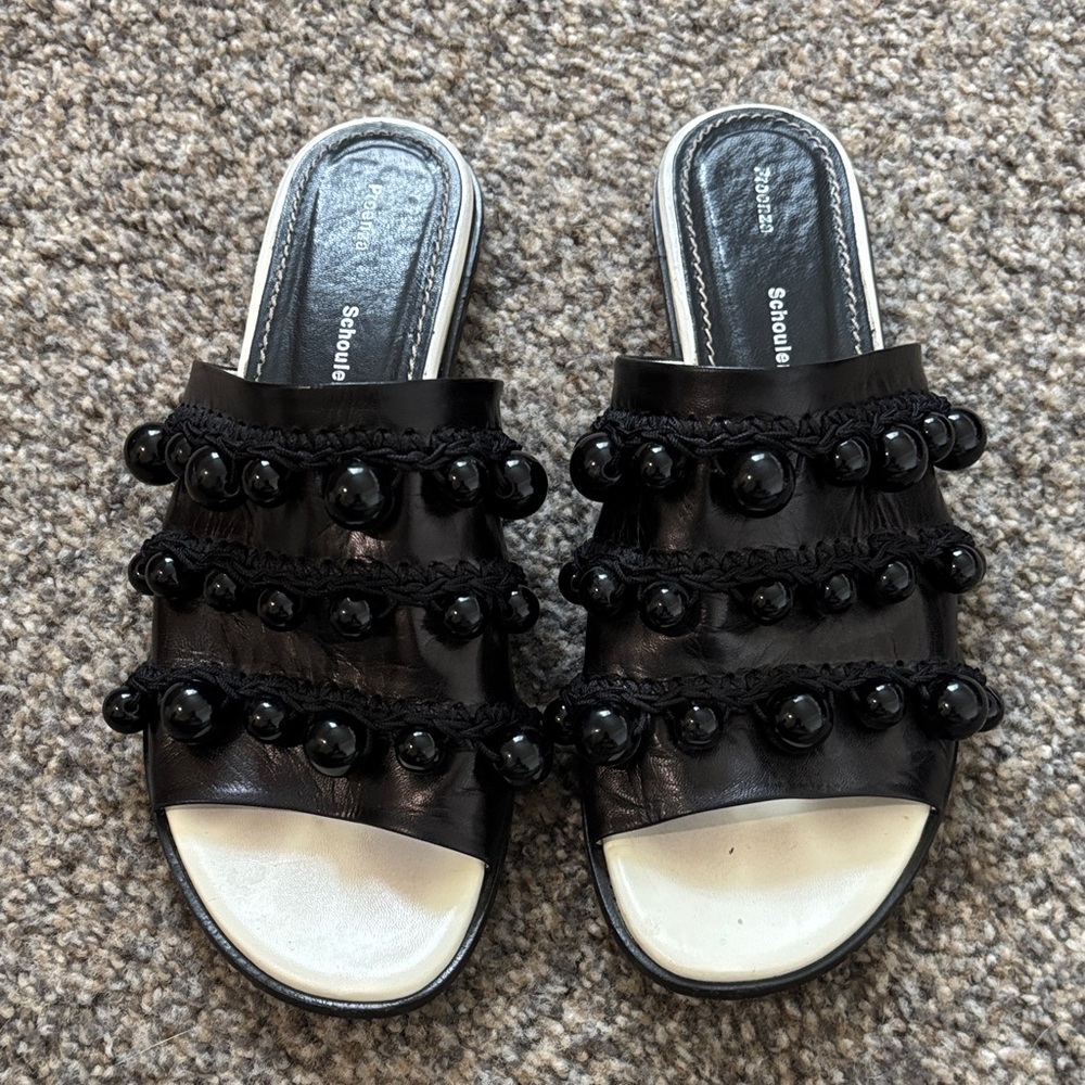 Proenza Schouler Black Beaded Floral Slide Mules